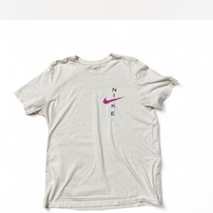 Nike Men's Tee with Pink Logo on White